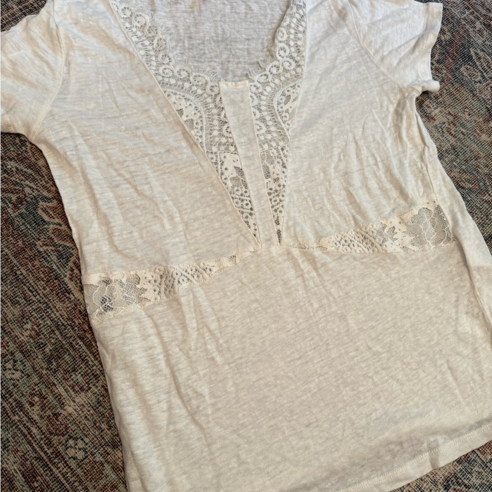 Maje Size Small Lace Trim Cream Top